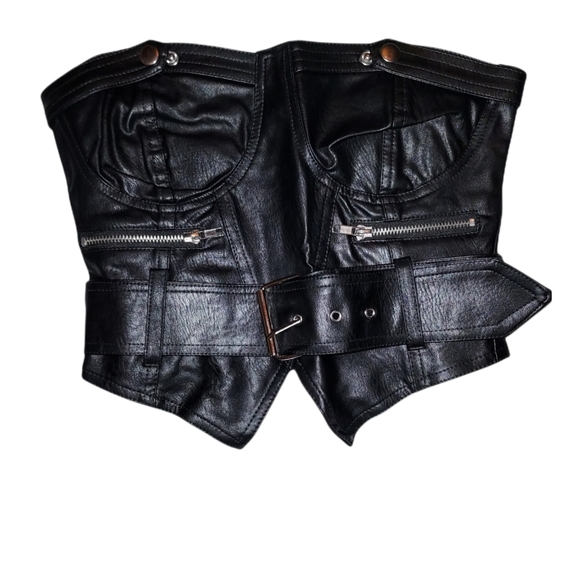 NWT  studded vegan leather motorcycle  top - Picture 1 of 6